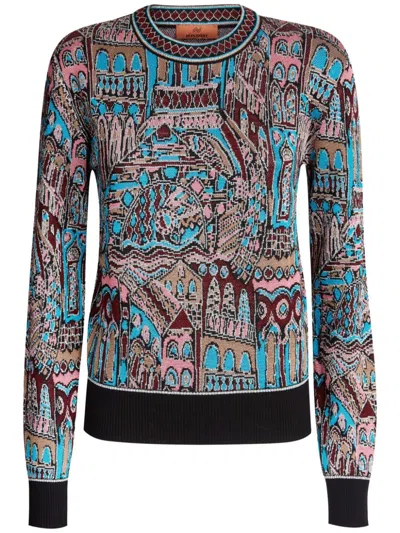 Missoni Crewneck Pullover In Wool And Viscose With Venezia Motif In Multicoloured