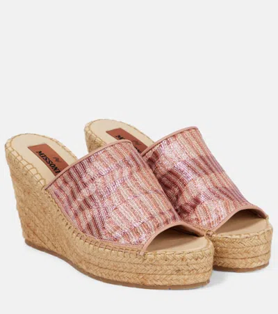 Missoni Jacquard Wedge Mules In Pink