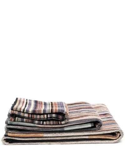 Missoni Striped Cotton Bath Towel In Brown