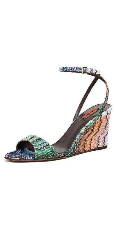 Missoni Julie Sandals Raschel Metallic Wave Evening Blue In Multi