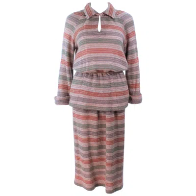Pre-owned Missoni Khaki Knit Wool Striped Skirt Set Size 8 10 In Brown