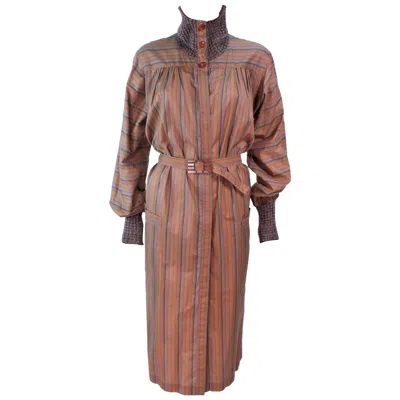 Pre-owned Missoni Khaki Striped Coat With Knit Trim Size 10 In Brown