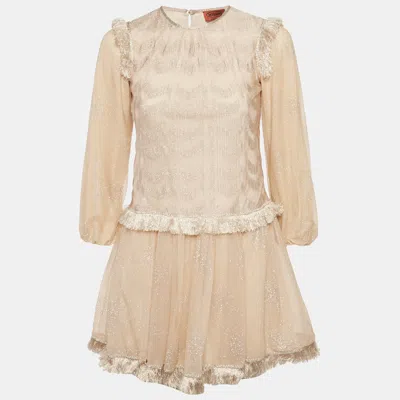 Pre-owned Missoni Kids Beige Lurex Knit And Tulle Dress 10yrs In Sand