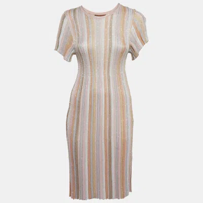 Pre-owned Missoni Kids Pastel Sequin Rib Knit Short Dress 12yrs In Multi