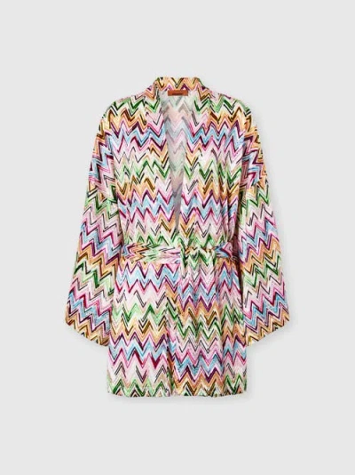 Missoni Kimono Cover-up In Stretch Viscose With Lace And Zigzag Motif In Multi