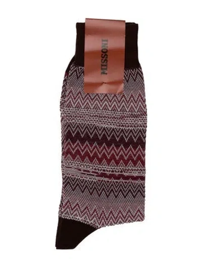 Pre-owned Missoni Knee High Patterned Socks In Burgundy