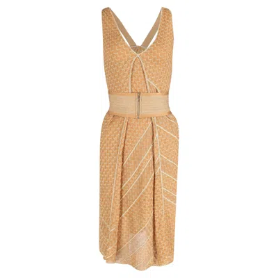 Missoni Knit Belted Dress In Beige Linen