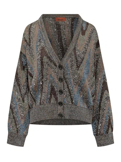Missoni Knit Cardigan In Black Base/blue