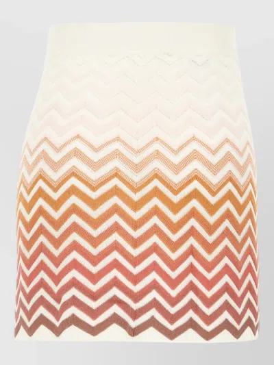 Missoni Knit Cotton Blend Skirt Chevron Waistband In Multi