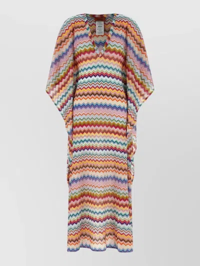 Missoni Knit Dress Zigzag Pattern V Neckline In Multi