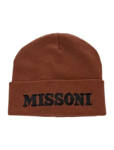 Pre-owned Missoni Knit Logo Beanie In Brown