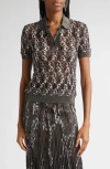 Missoni Knit Metallic Lace Polo In Brown