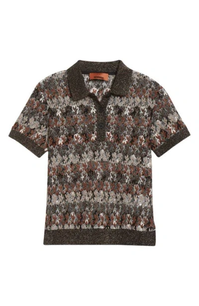 Missoni Knit Metallic Lace Polo In Brown