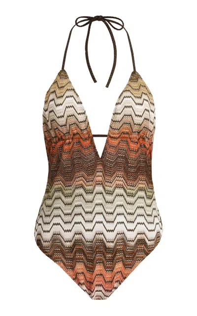 Missoni Knit One-piece Swimsuit In Brown