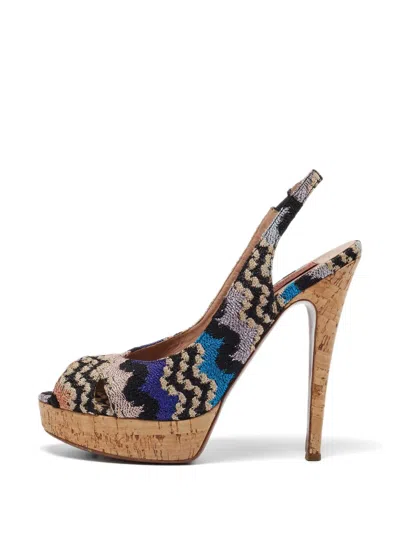 Pre-owned Missoni Knit Peep-toe Pumps In Black
