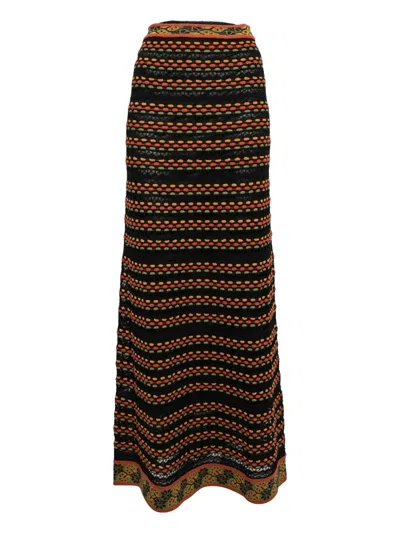 Pre-owned Missoni Knit Stripe Maxi Skirt In Black