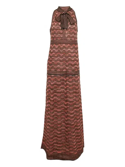 Pre-owned Missoni Knit Tie Maxi Dress In Red