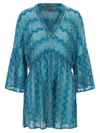 Missoni V-neck Knitted Dress Flared Sleeves In Blue