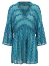 Missoni V-neck Knitted Dress Flared Sleeves In Blue