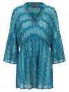 Missoni V-neck Knitted Dress Flared Sleeves In Blue