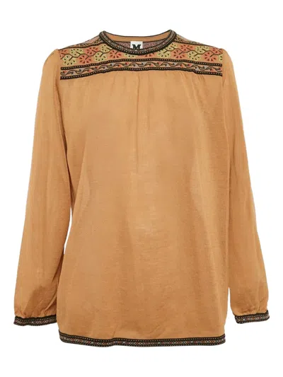 Pre-owned Missoni Knitted Embroidered Top In Brown