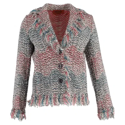 Missoni Knitted Fringed Single-breasted Jacket In Multicolor Wool