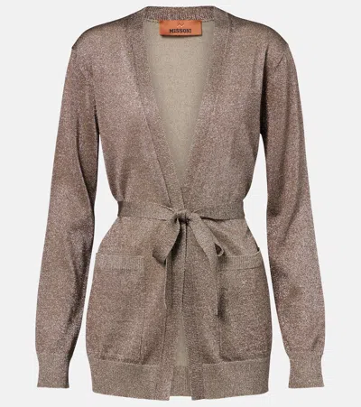 Missoni Knitted Lamé Wrap Cardigan In Blue
