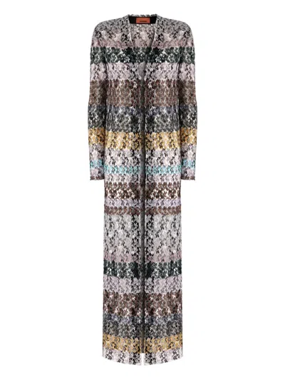 Missoni Knitted Long Cardigan In Brown