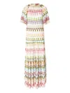 Missoni Short Sleeve Long Dress With Floral Lace Details In White