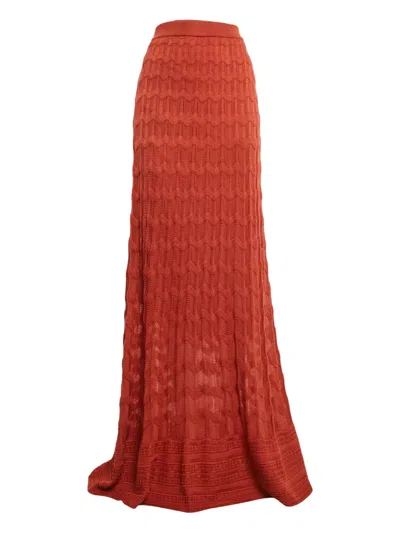 Pre-owned Missoni Knitted Maxi Skirt In Red