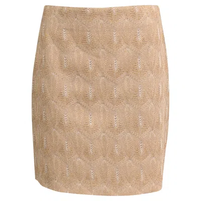Missoni Knitted Mini Fitted Skirt In Metallic Beige Rayon In Brown