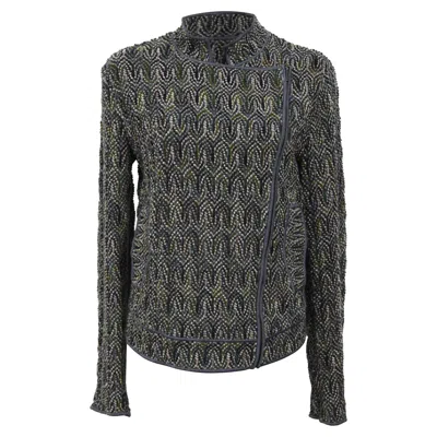 Missoni Knitted Overlap Zipped Jacket In Multicolor Wool In Gray