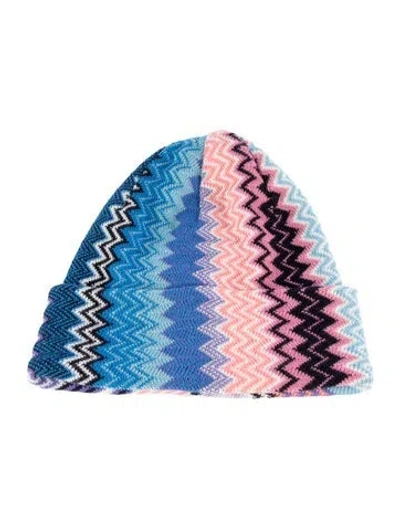 Pre-owned Missoni Knitted Patterned Beanie In Blue/purple