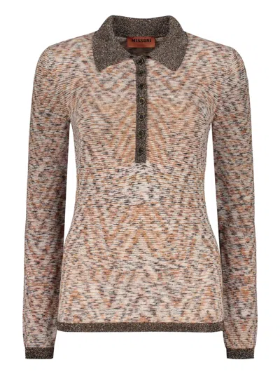 Missoni Knitted Wool Polo Shirt In Brown