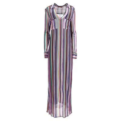 Missoni Knitted Stripe Maxi Long Sleeve Dress In Multicolor Viscose