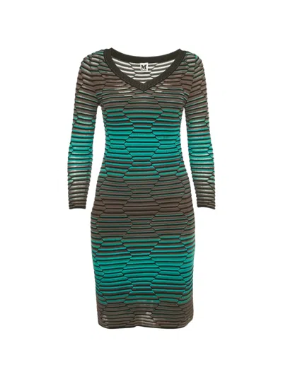 Pre-owned Missoni Knitted V-neck Mini Dress In Blue