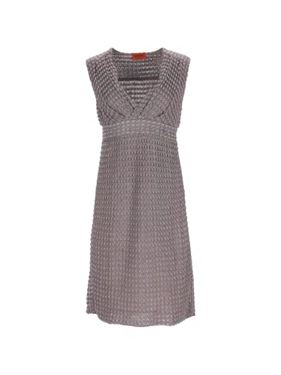 Pre-owned Missoni Knitted V-neck Mini Dress In Brown
