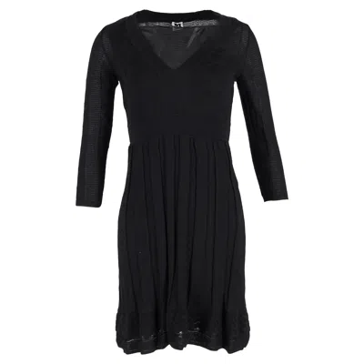 Missoni Knitted V-neck Mini Dress In Black Viscose