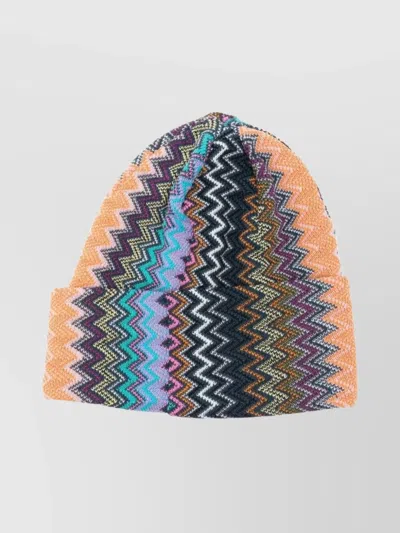 Missoni Knitted Zigzag Pattern Folded Brim Hat