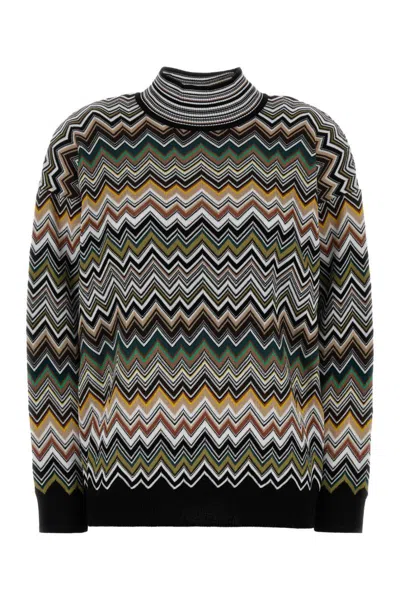 Missoni Chevron Pattern Mock Neck Knit Sweater In Brown