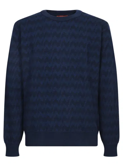 Missoni Textured Knitwear With Zigzag Pattern And Comfort In Blue