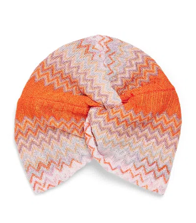 Missoni Knot-front Zigzag Turban In Orange