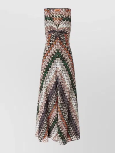 Missoni Long Dress With V-neck And Pattern In Multi