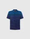 Missoni Short Sleeve Polo With Flame Knit In Blue