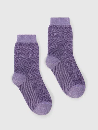 Missoni Kurze Lamé-stricksocken Mit Zickzackmuster In Purple