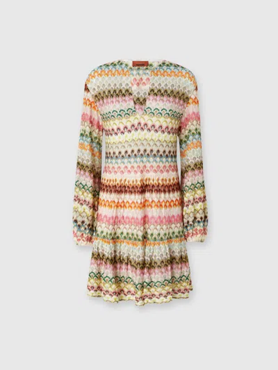 MISSONI KURZES KLEID MIT LANGEN ÄRMELN UND ZICKZACK-MUSTER AUS SPITZE