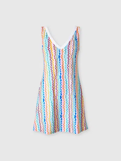 Missoni Short Cover-up Dress With Iconic Zigzag Pattern And V-neck In Multi