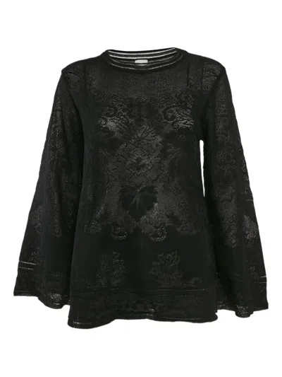 Pre-owned Missoni Lace Bell Sleeve Top In Black