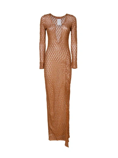 Missoni Metallic-lace Maxi Dress In Brown