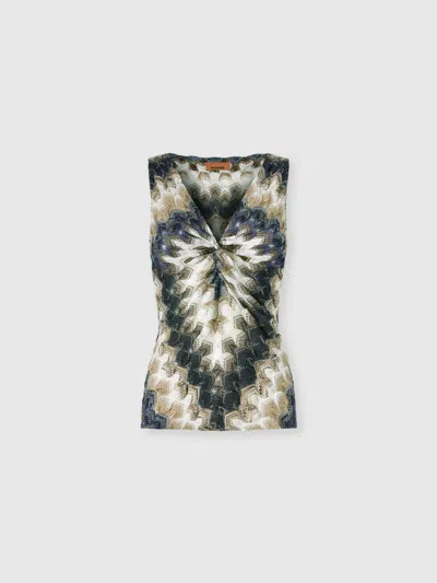 Missoni Lace Top With Gathered Neckline In Multi